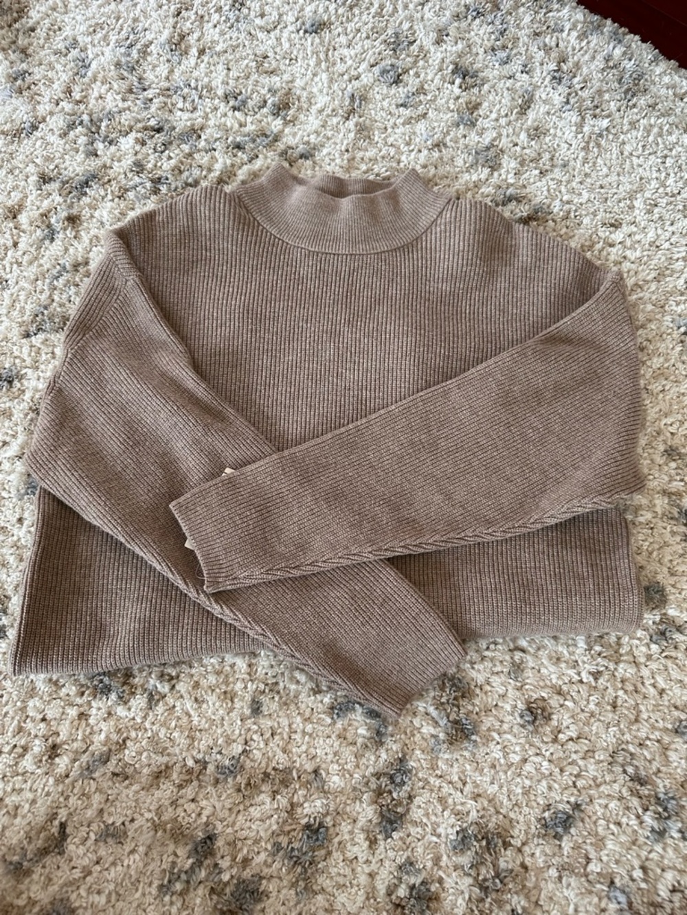 Women’s Taupe Mock Neck Ribbed Sweater
